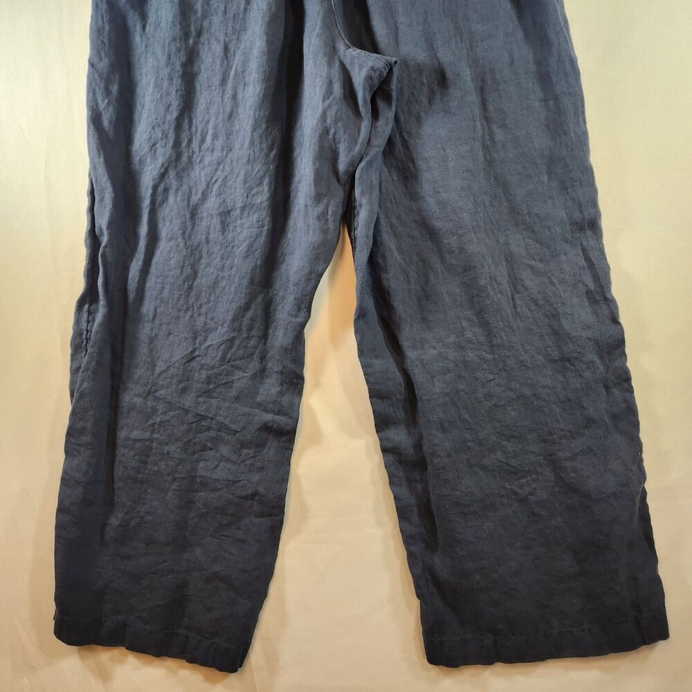Nicole Miller Womens 100% Linen Capri Ankle Pants Med Blue Elastic Waist Belted - Picture 6 of 14